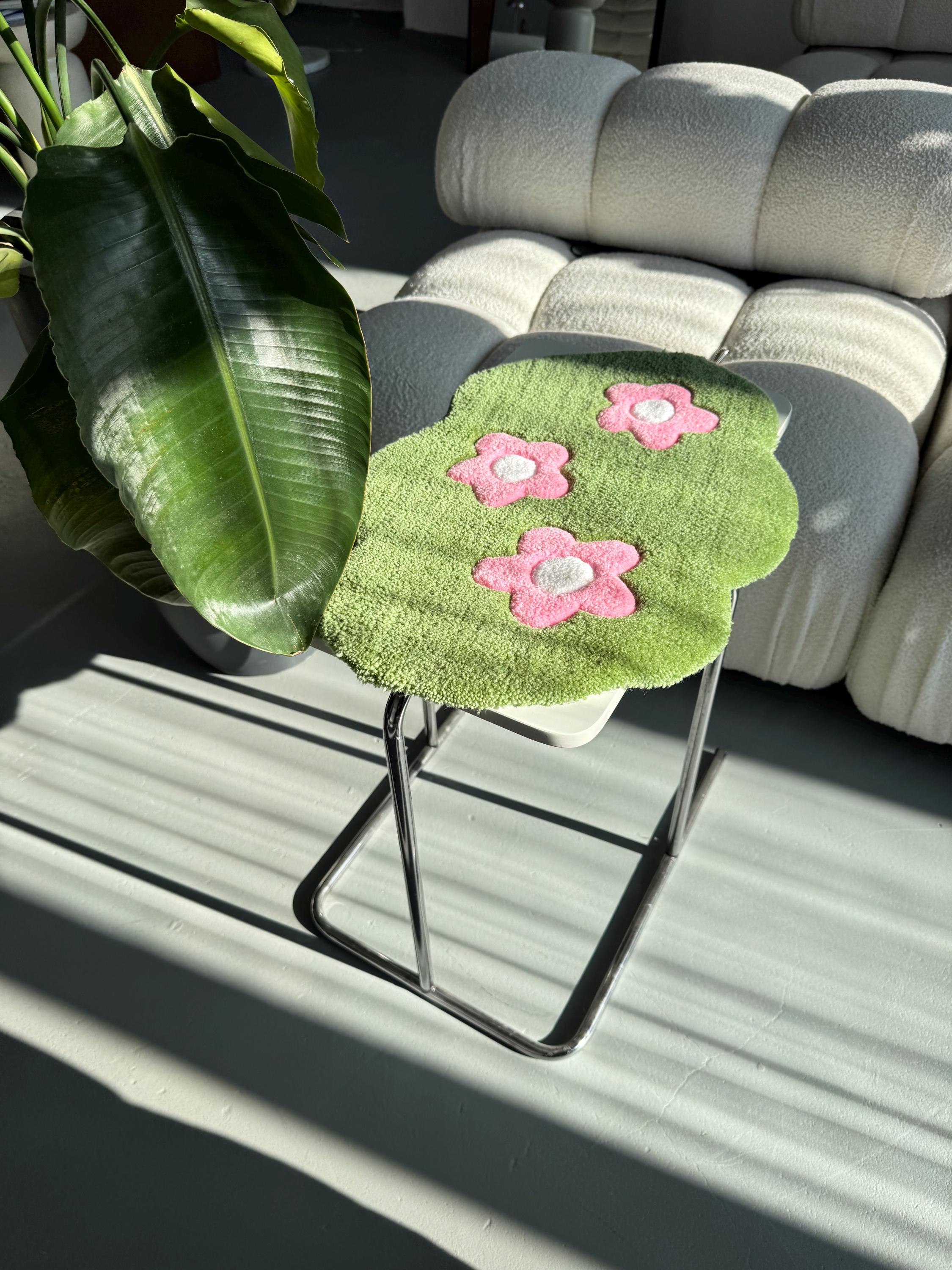 Small Tufted Rug with Flowers | Handmade Mat for Desk or Shelf Decor - Image 8