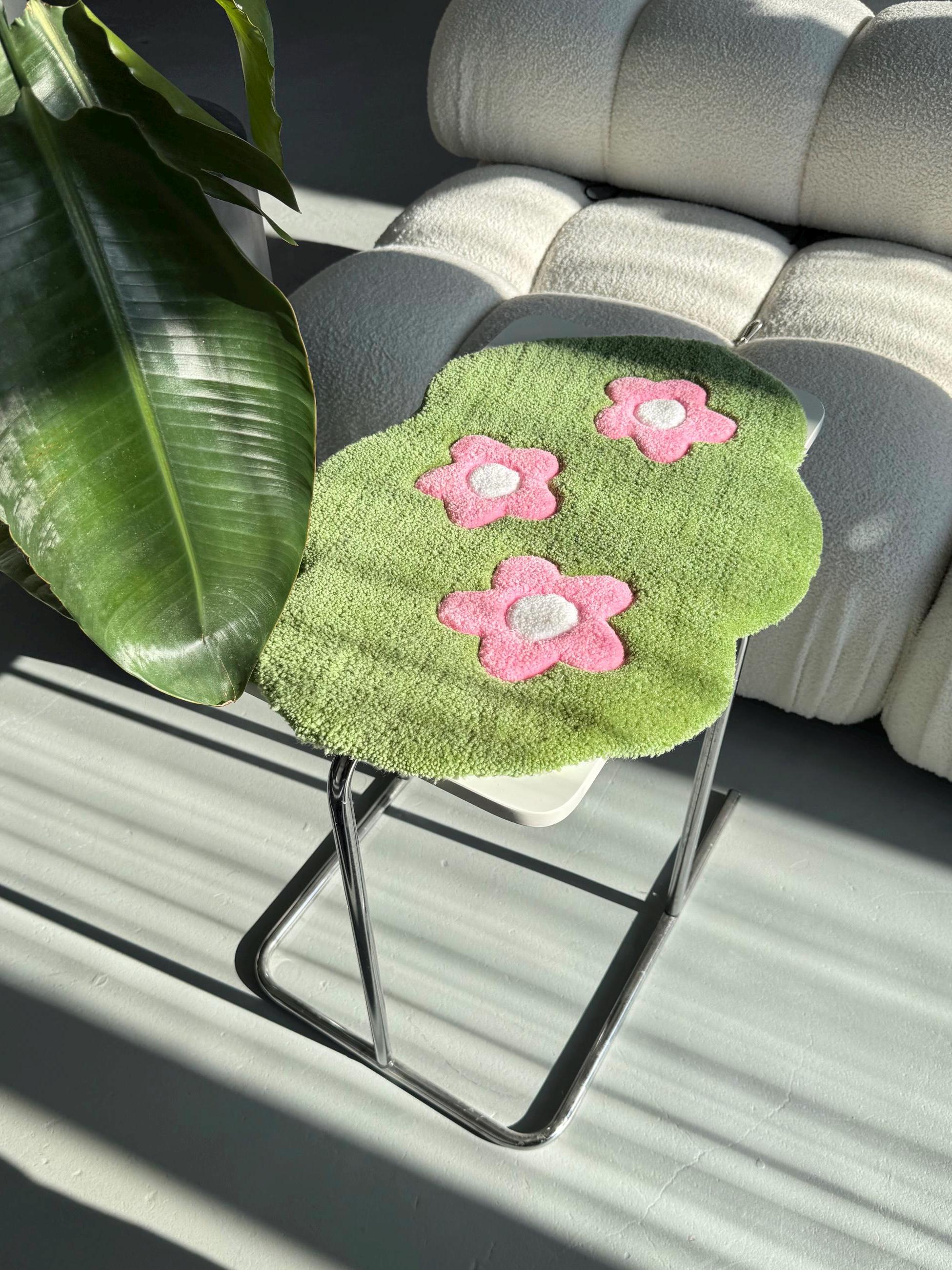 Small Tufted Rug with Flowers | Handmade Mat for Desk or Shelf Decor - Image 6