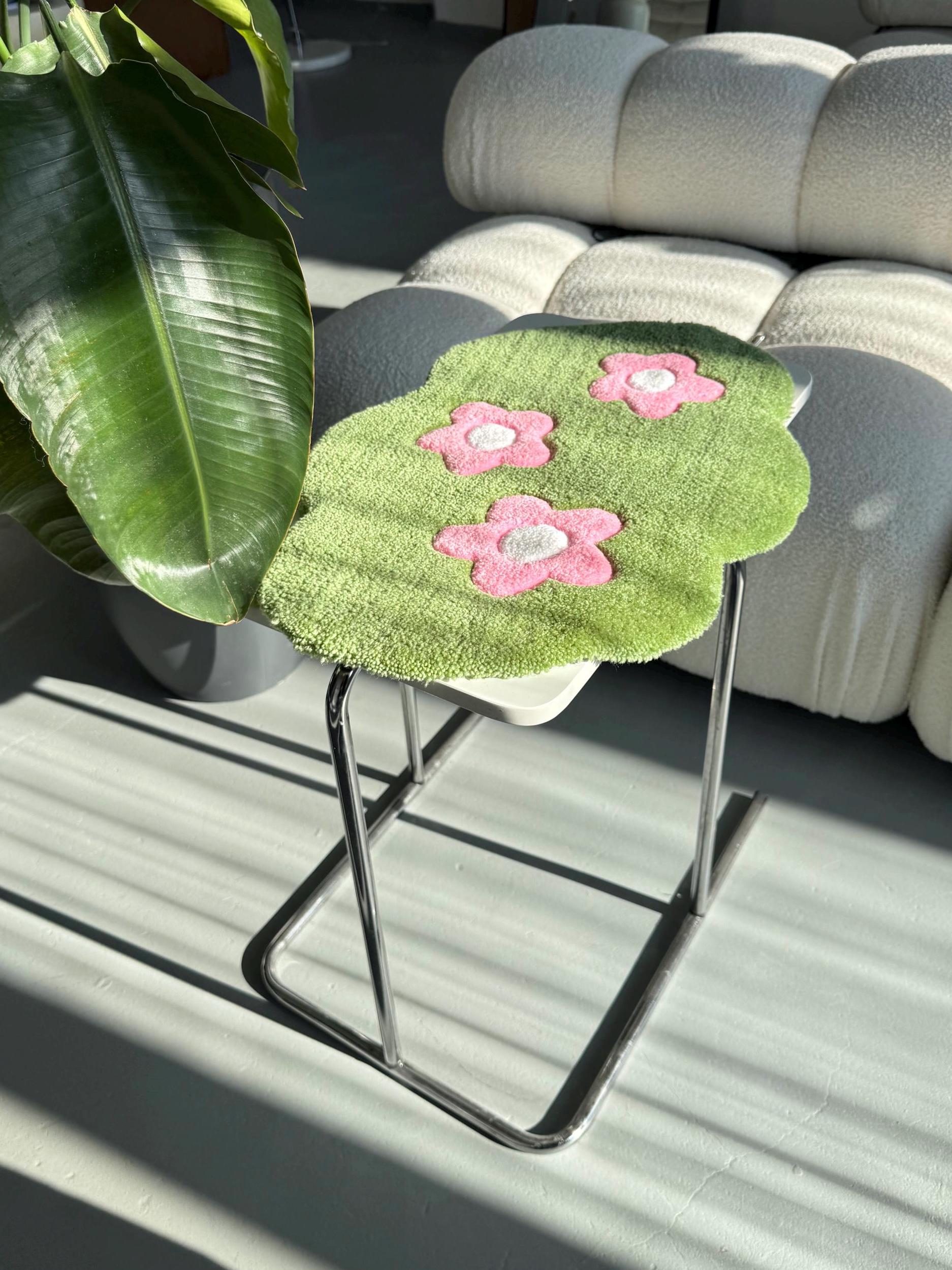 Small Tufted Rug with Flowers | Handmade Mat for Desk or Shelf Decor - Image 5